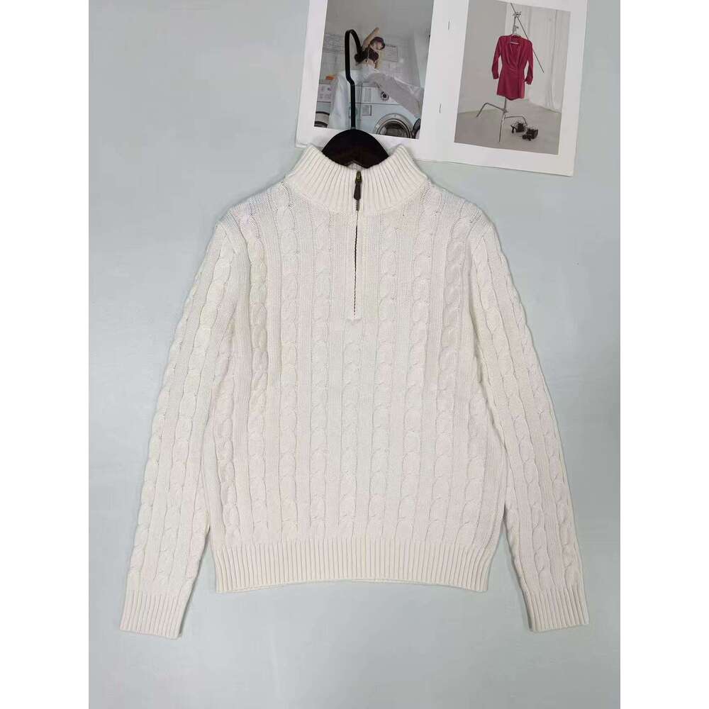 2026 Embroidered Half Zipper Knitted Stand up Collar Loose Lazy Style Pure Cotton Long Sleeve Women's Knitted Sweater