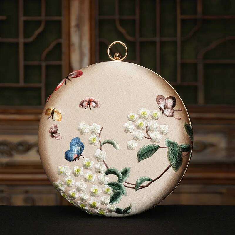 Silky Polyester Embroidered Retro Accessory For Cheongsam Women's Vintage Noble Lady's Chain Gold Metal Frame luxury tote shoulder bag Xiu L