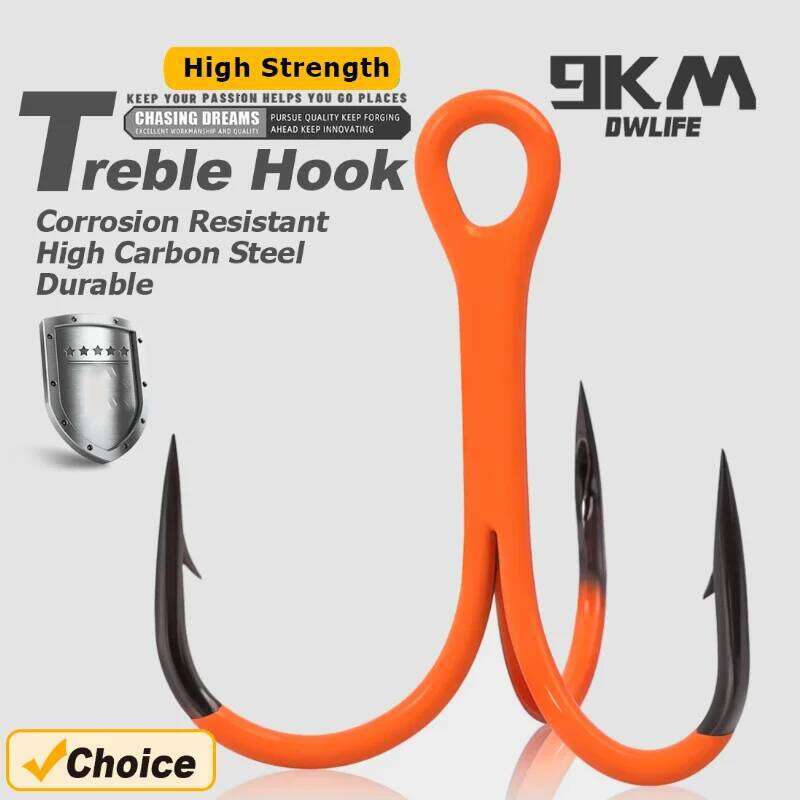 9KM 10Pcs Treble Hooks Triple Hook 2X Strong for Deep Freshwater Applications, Orange Ultra Violet UV Z260128