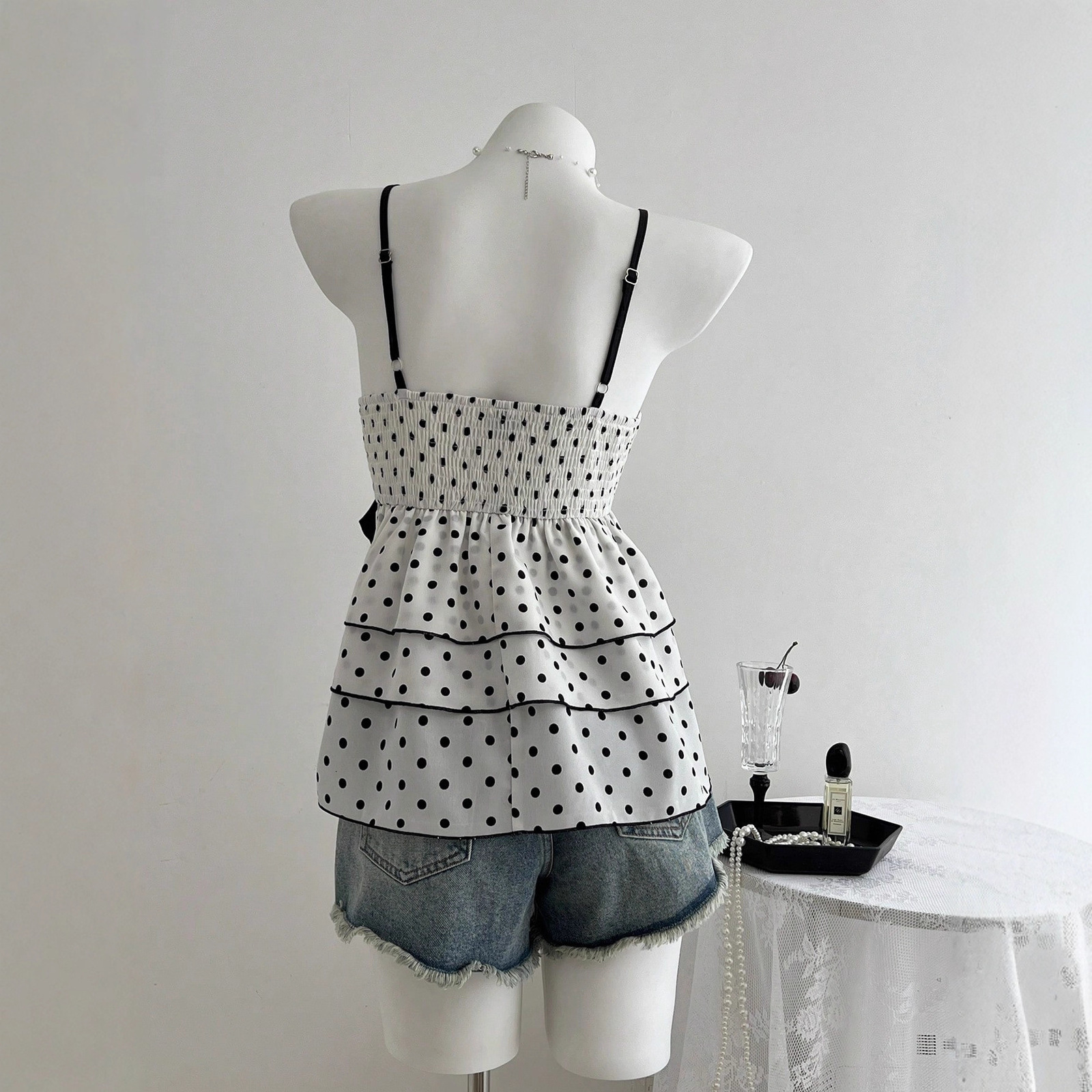 Sweet Girl Camis Lace Korea Kawaii Loose Polka Dot Sexy Bow Harajuku Women Clothing Aesthetic Tank Top Femme Grunge Y2k Crop Top 250411