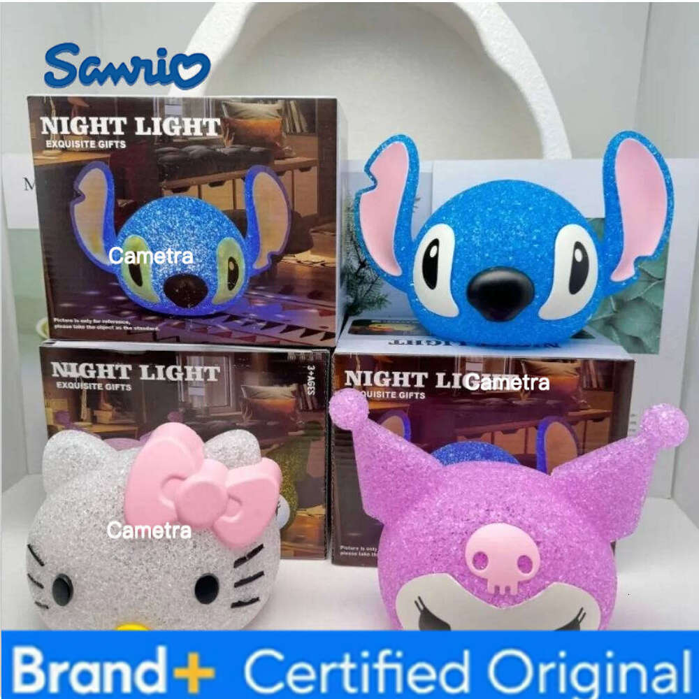 Sanrio Kawaii Hello Kitty Stitch Particle Projection Night Light Cartoon Kuromi 3D Doll Reading Creative Desk Lamp Kids Gifts H260128