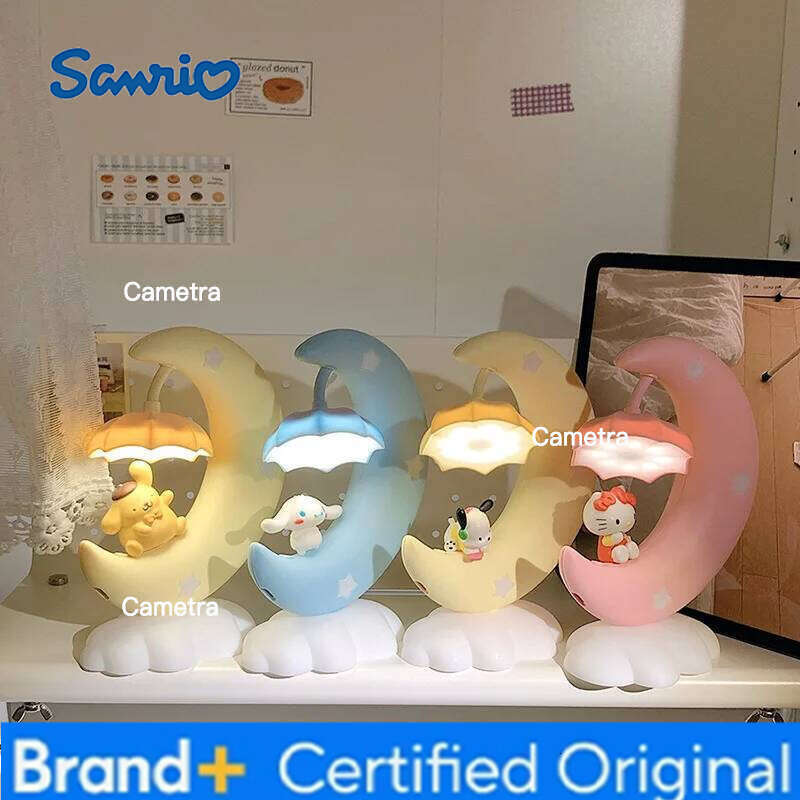 Sanrio Cartoon Moon Cloud Series Pochacco Cinnamoroll Figures Night Light Cute Girl Table Bedroom Bedside Lamp Ornament Gift H260128