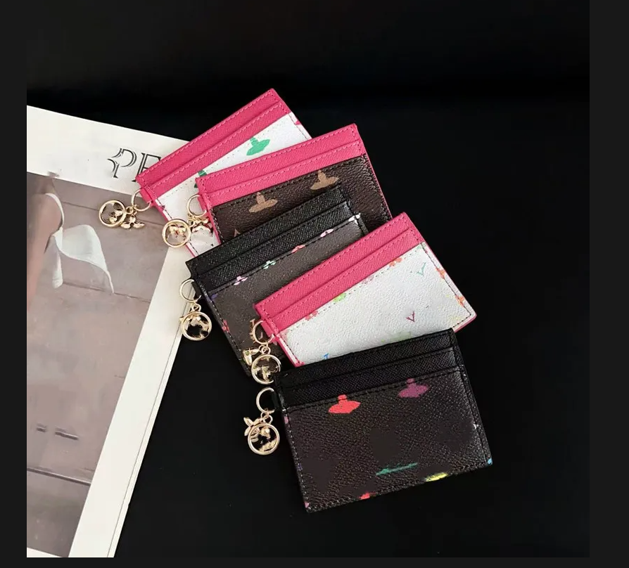 Luxury designer keychain Credit Card Holders Mini Wallets High Quality For Mens Womens Leather Monogram Flower Classics Pure Color Keychain Purses Wallet With Box6