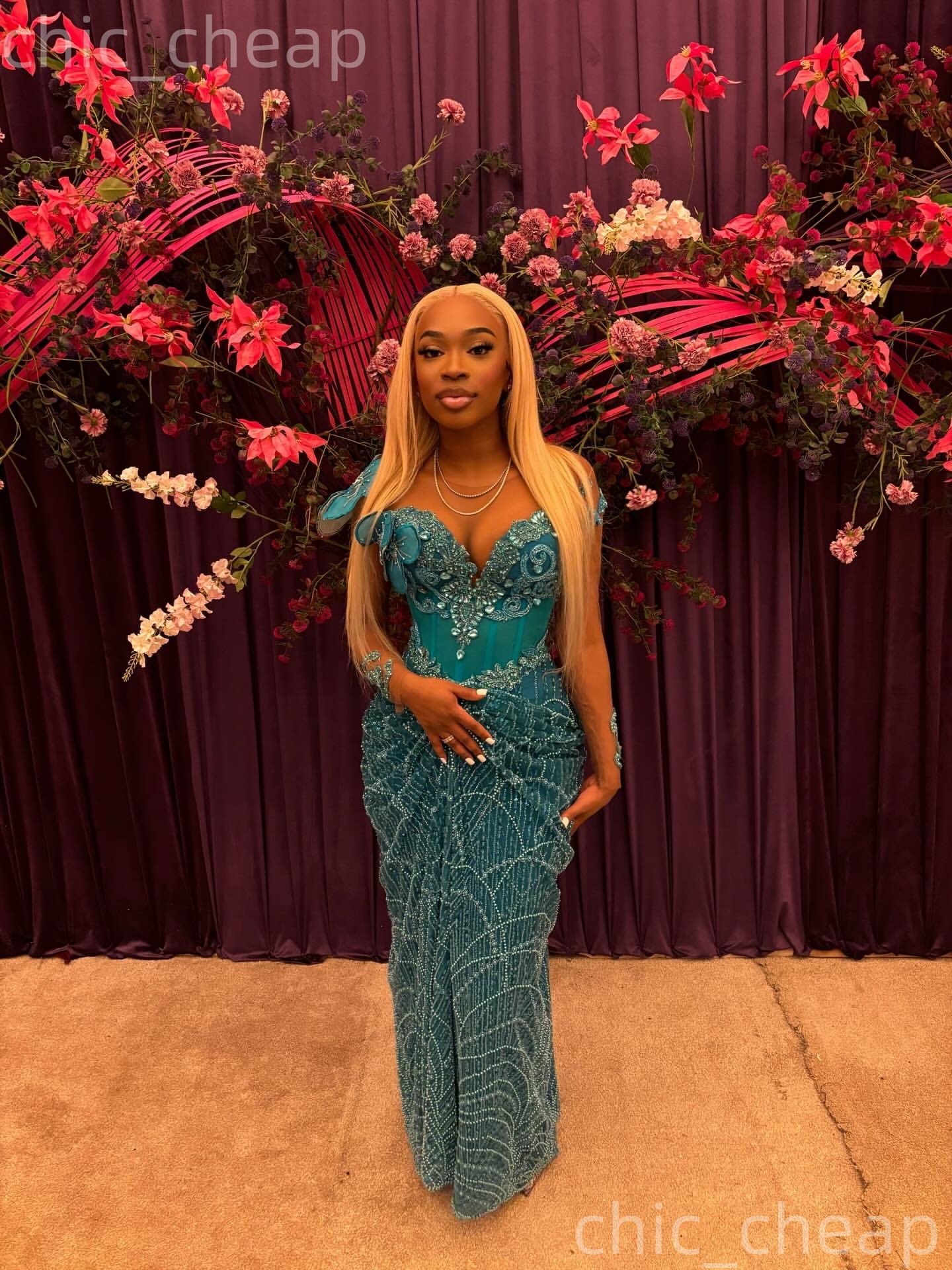 Aso Ebi Blue Sheath Nigerian Prom Dresses 2026 Florals Crystals Beaded Sequined Evening Formal Party Second Birthday Engagement Gowns Dress For Specia