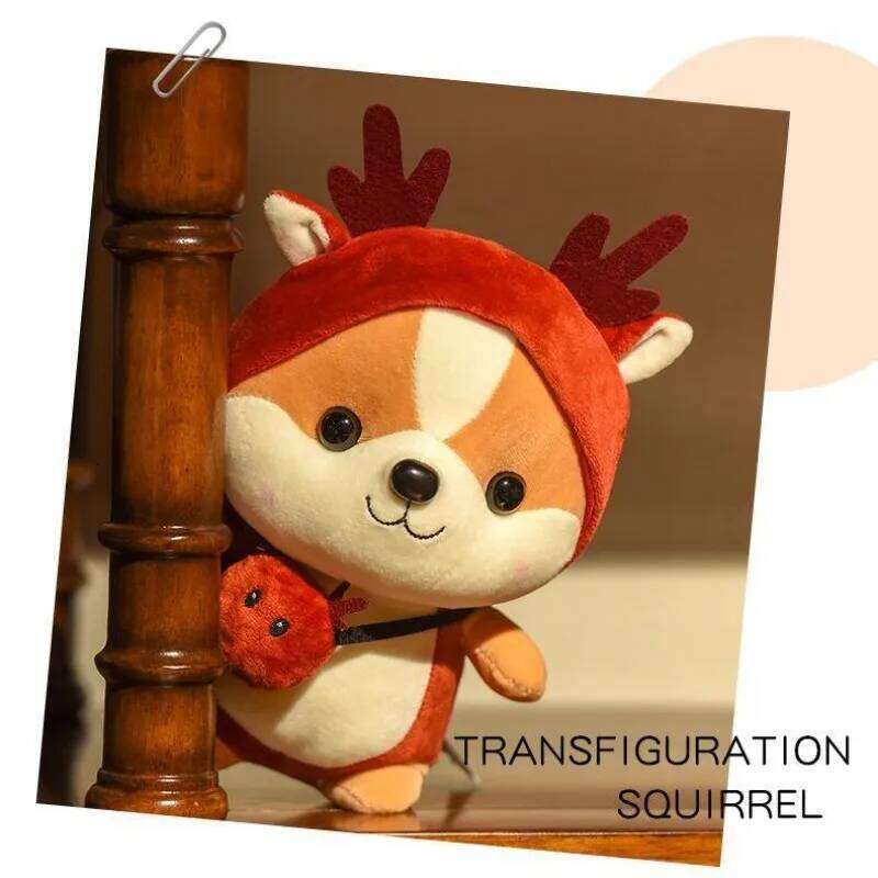 Cute transforming squirrel plush toy dinosaur moose bee doll for kids Y260128