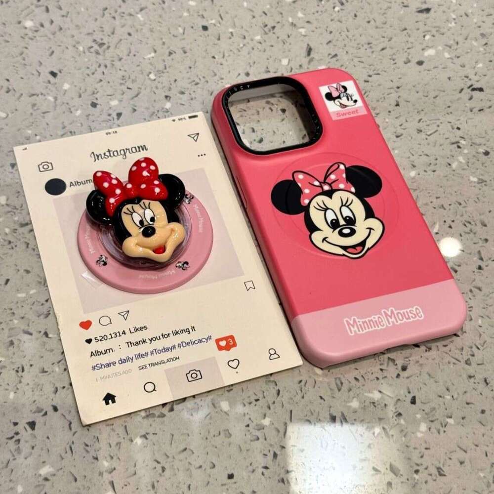Cartoon Creative Mickey Mouse Black Metal Hole Suitable for iPhone 16 Pro Max Apple 15P Phone Case 14 Magnetic S260128