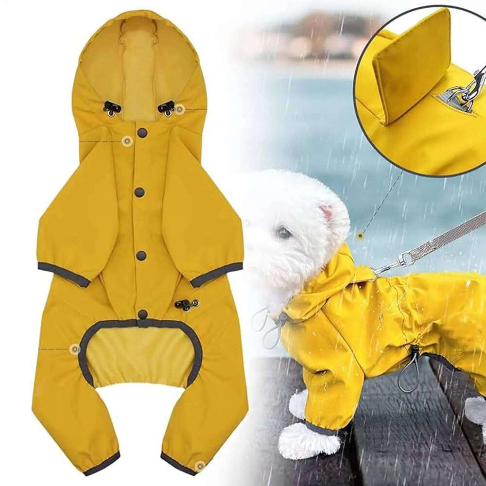 Waterproof Dog Raincoat High-Visibility Yellow Adjustable Jacket Lightweight Protection For Pets Rainy Snowy Day Walks & Outdoor XJ260127