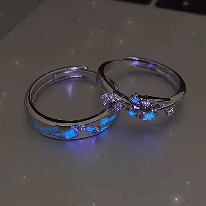 2Pc Luminous Star Adjustable Finger Ring Vintage Luxury Love Couples Rings Glow In Dark Y2K Jewelry Valentine's Day Gift XJ260127