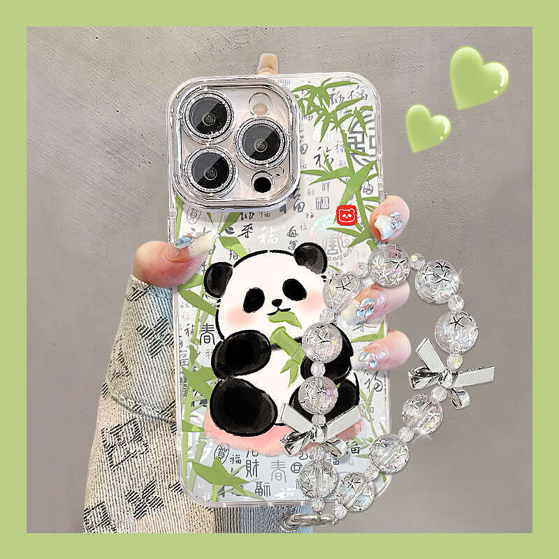 Cute Panda Compatible with Apple 16 Pfaff Phone Case 15 National Style Shockproof 14 High-end Feel 13 New Model 12 Chain 11 S260128