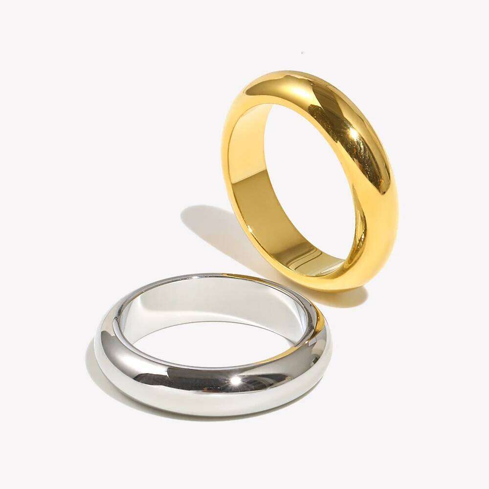 E.B.belle Waterproof Gold Plated Silver Color Minimalist Basic Thick Plain Loop Circle Stainless Steel Rings For Women XJ260127