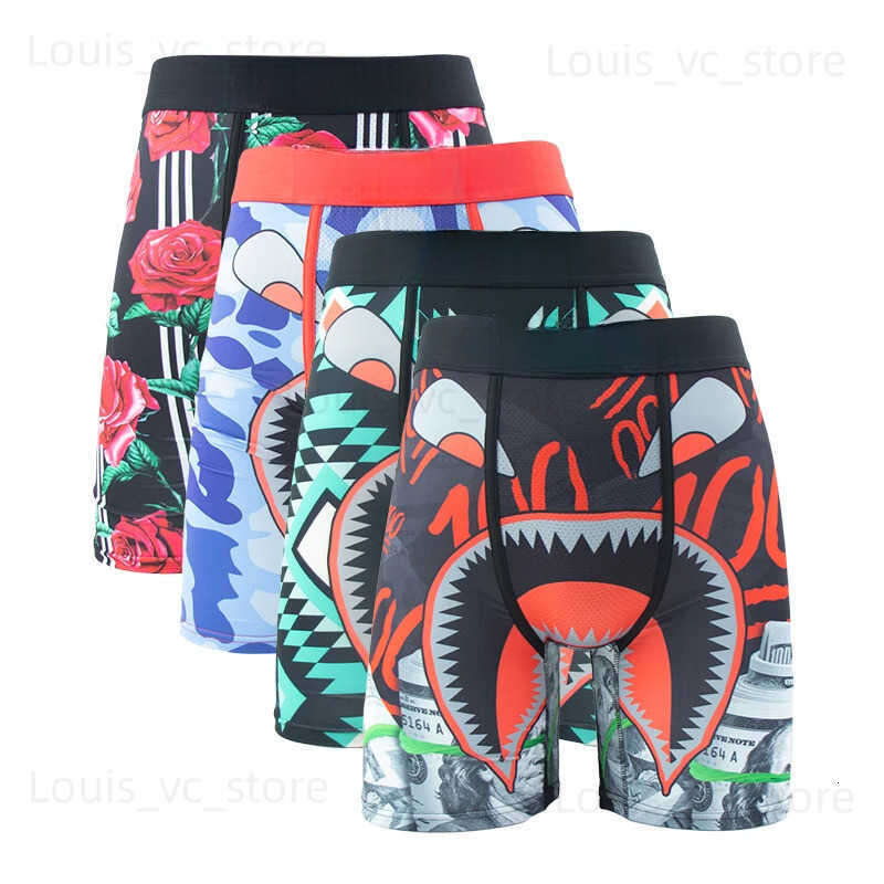 Underpants 4Pcs Sexy Men Underwear Boxers Cueca Male Panty Lingerie Men Underpants Boxershorts Plus Size Breathable Print Man Boxer Briefs T250319QB0I