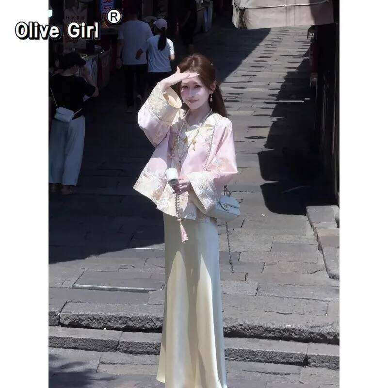 Outerwear Women's Coat Tops Light Luxury Temperament V-Neck Embroidery Improved Chinese Style Top Half Skirt