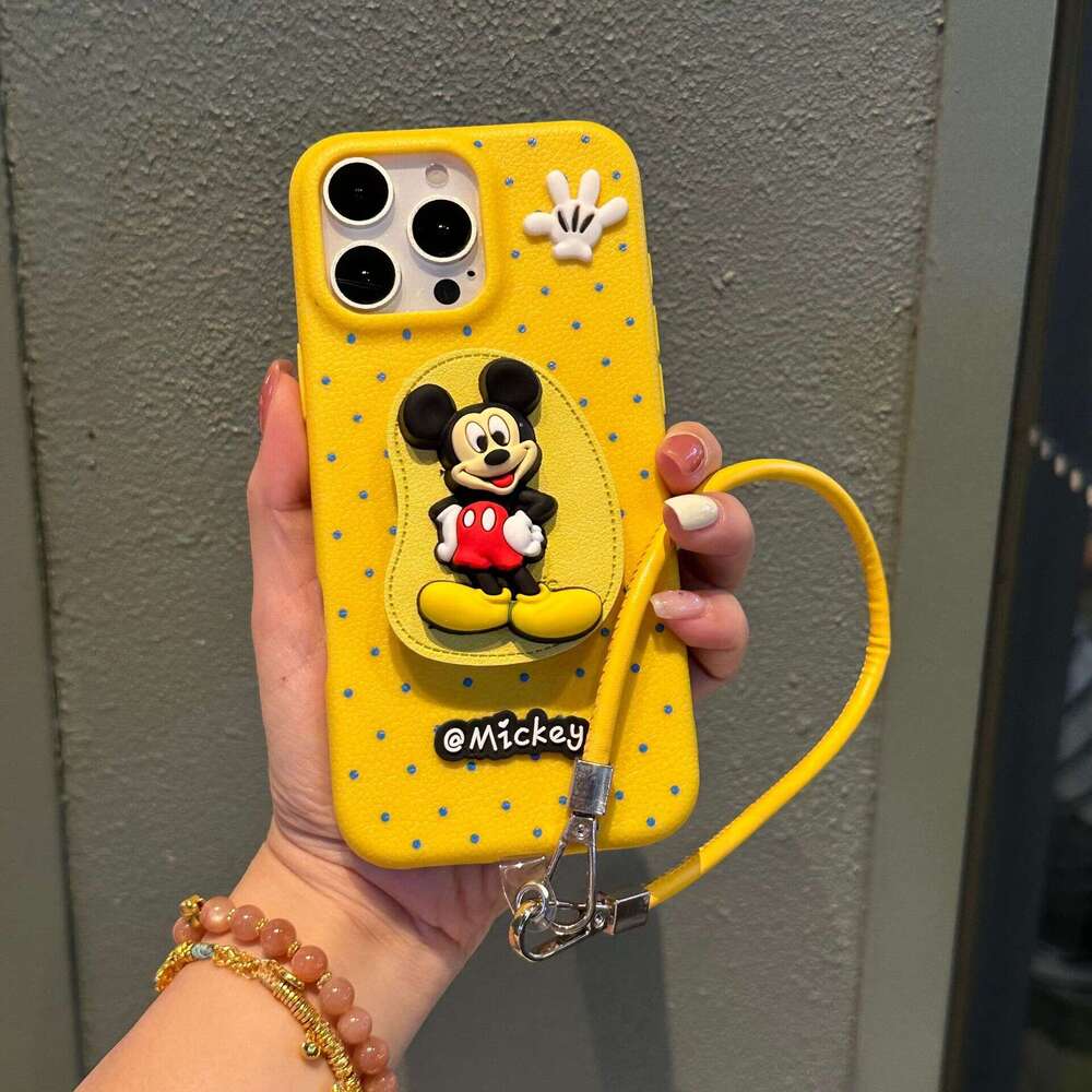 Plain Leather Mickey Pendant Hand Strap Compatible with Apple 17 Max/15 Pro Phone Case 13/12 New Model 11 S260128