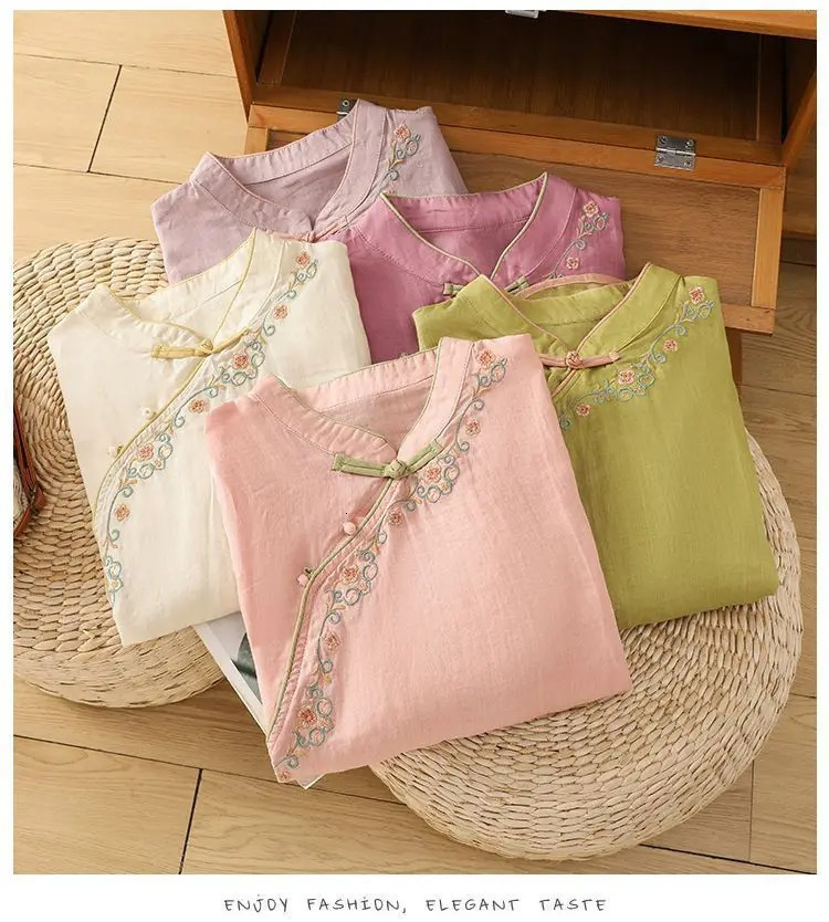 Casual Loose Blouse Shirt Women Clothes Summer Cotton Linen Ladies Tops Tee Blusas Vintage Embroidery Woman Camiseta Mujer 260128