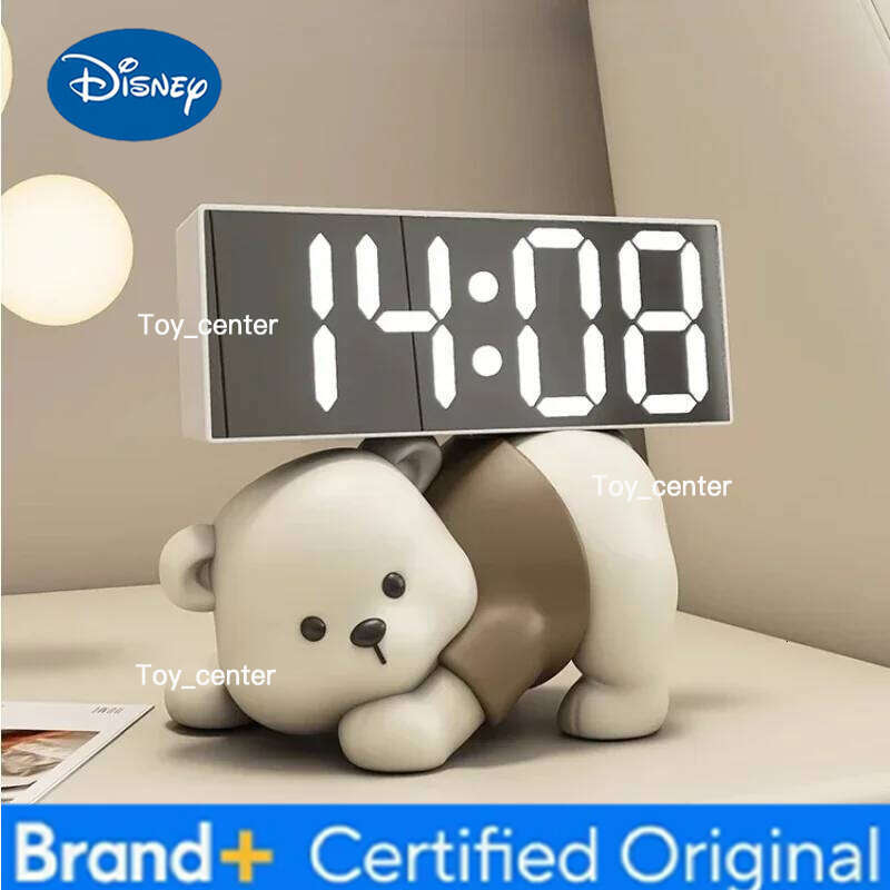 Disney Digital Alarm Cute Bear Resin Statue Ornaments Animal Sculptures Desktop Electronic Clock Decoration Living Room Decor H260128