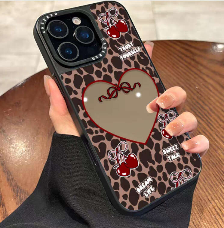 Suitable for iPhone 16/17 Pro Max Leopard Kitty 15 Phone Case Ins Apple 13 Makeup Mirror Bowknot S260128