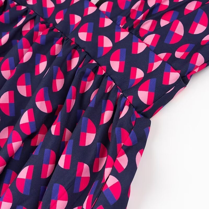 2025 Holiday Elegant Printed V-neck Loose Long Dress Womens Contrastive Color Printed Long Dress Holiday Womens Beach Dress 241230