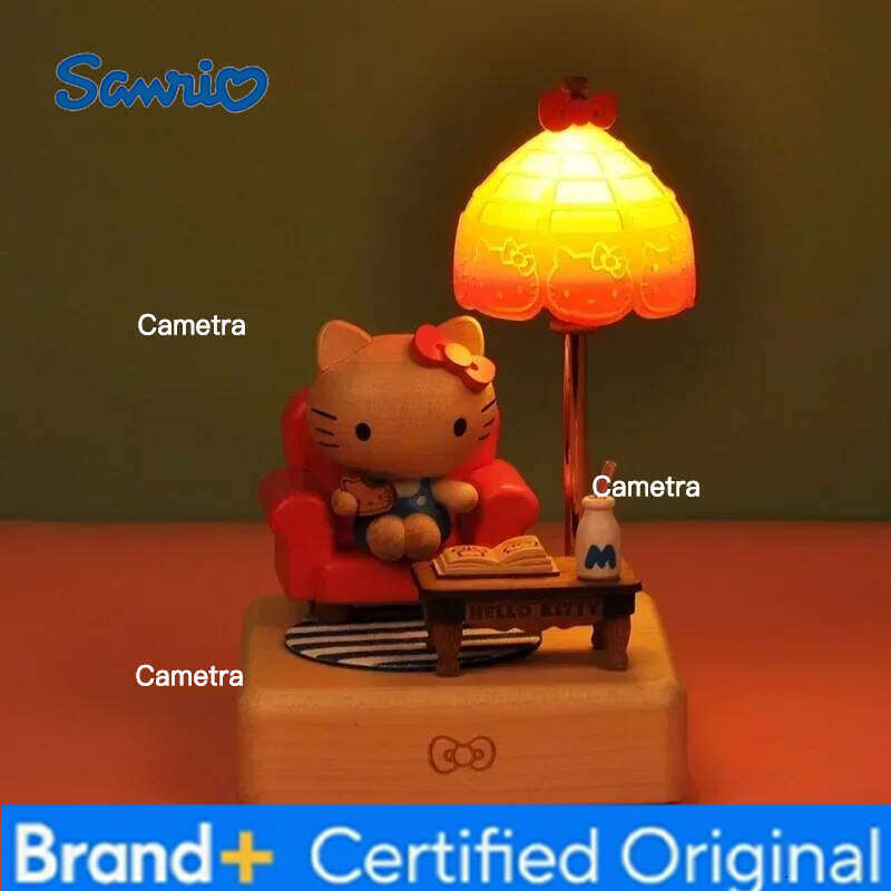 Sanrio Anime Character Hello Kitty Night Light Solid Wood Fun USB Charging Port Desktop Model Decoration Children Birthday Gifts H260128