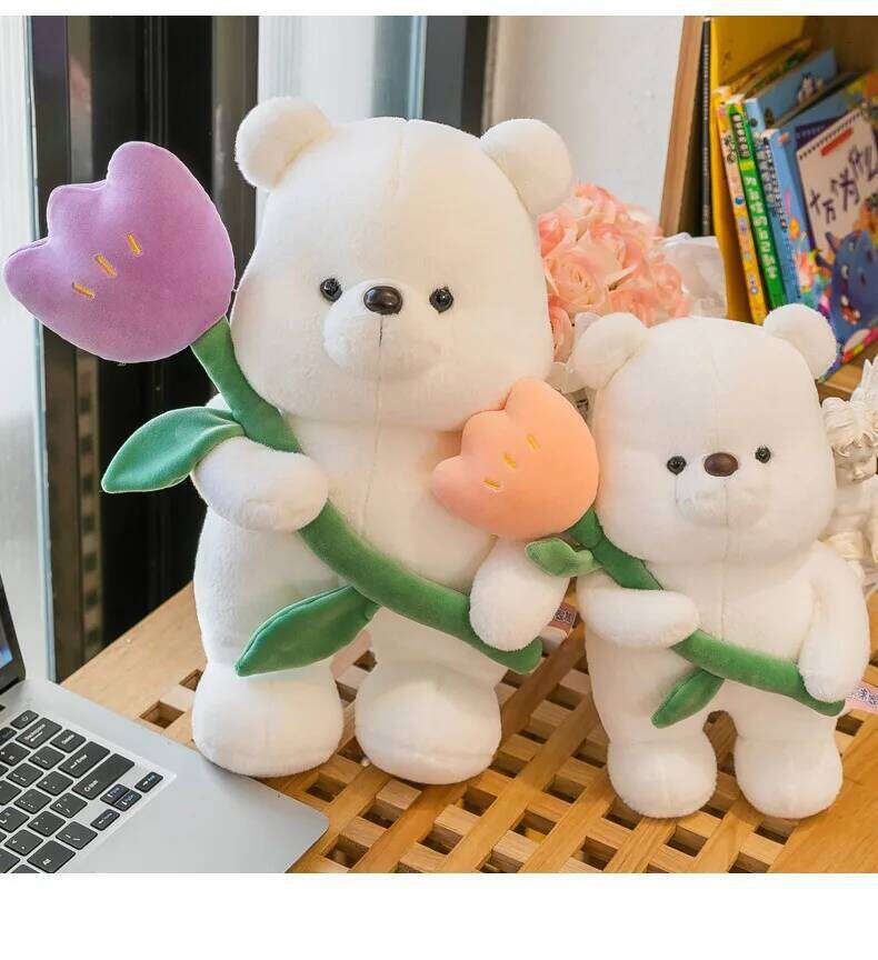 Tulip plush toys girls bed Valentine's Day sleep with teddy bear doll home decoration Y260128