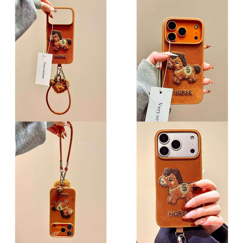Autumn Winter Velvet Embroidered Money Pony Handheld Strap Compatible with Apple 17 Pro Max Phone 16 iPhone 15 Case S260128 726