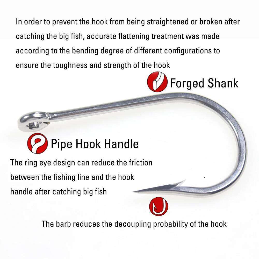 Ellllv 5/0 -13/0 Sea J Shape Hook Large Size Stainless Steel Fishhook for Chunking Jigging Tuna Shark Trolling Fishing Z260128
