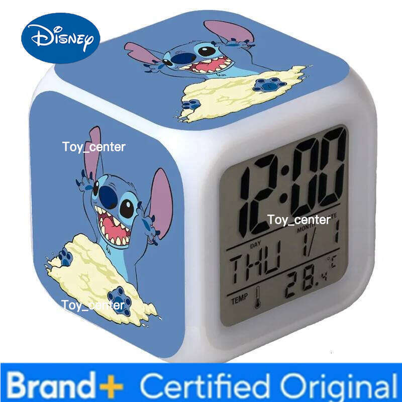 Disney New Cartoon Lilo & Anime Stitch Children's Toys Colorful Color Change Square Alarm Clock Kids Christmas Gift H260128