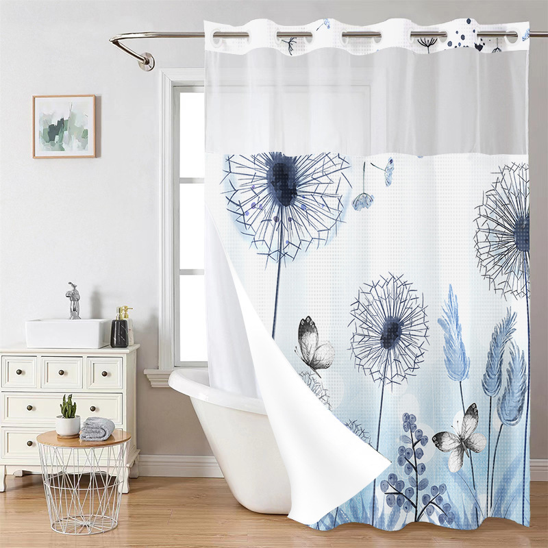 YL-38236 Hot Selling Digital Printed Double-Layer Large Ring Polyester Shower Curtain: Waterproof, Mildew-Proof, Floral Plant Bathroom Curtain