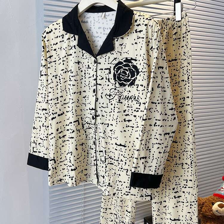 Homewear designer pajamas women long sleeve shirt Japanese Style Spring Autumn New High-End Camellia Print Loose Plus Size Slimming Long Sleeve Lounge