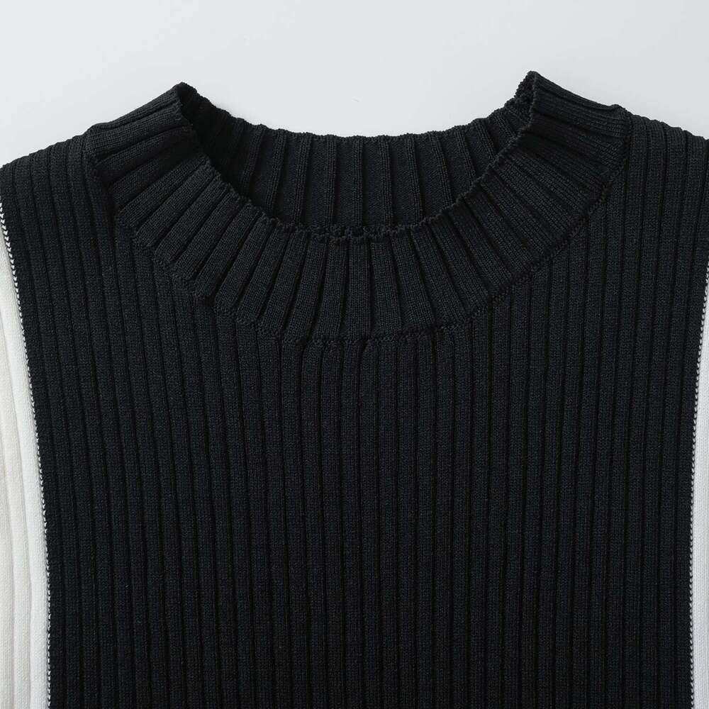 2026 New High end Elegant Summer Sleeveless Knitted Slimming Coat Black and White Color Block Bottom Skirt