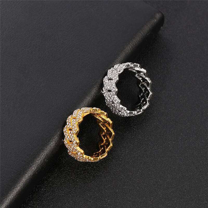 Iced Out Cuban Link Chain Ring for Men and Women, Gold Plated Bling, CZ Simulated Zircon, Hip Hop, Personalized Fashion XJ260127