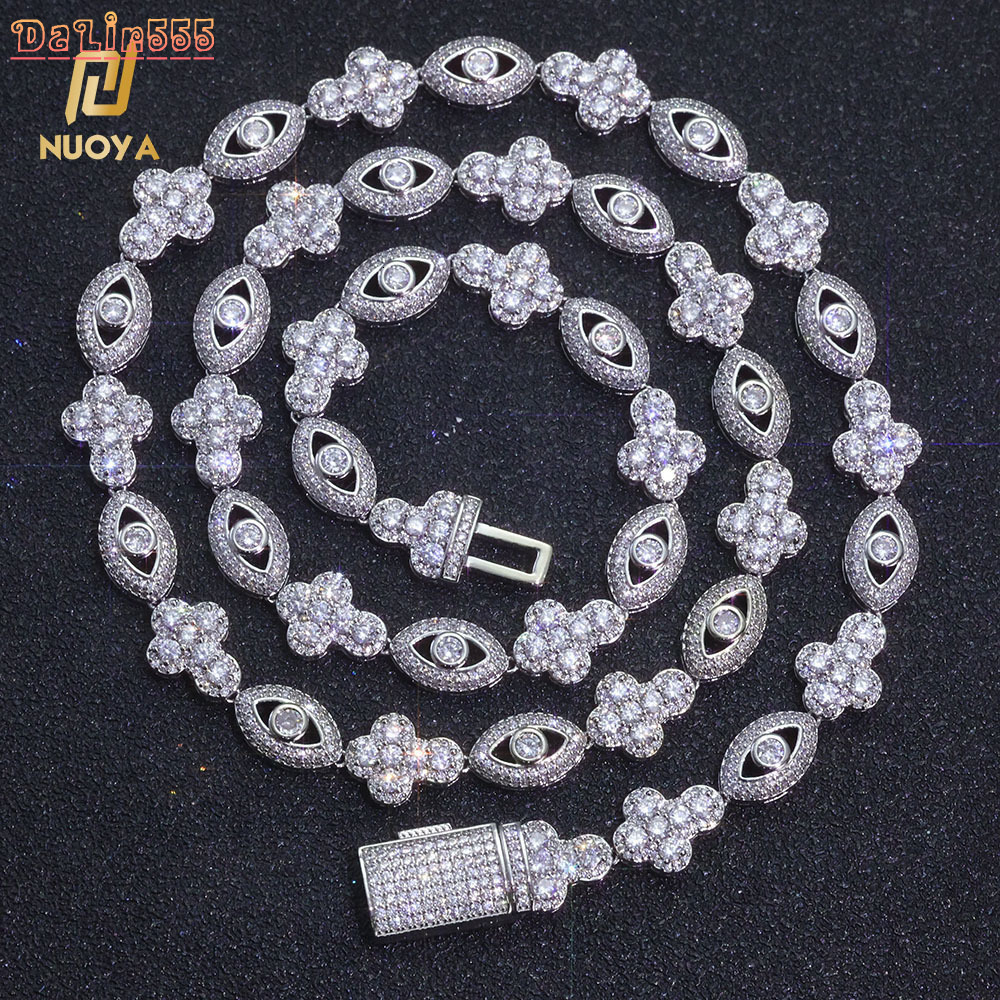 2026 Bling Diamond Cross Necklace with Eye Design Men Hip Hop Jewelry Micro Pave Cubic vvs moissaniteia Silver Plated Cuban Chain Gift