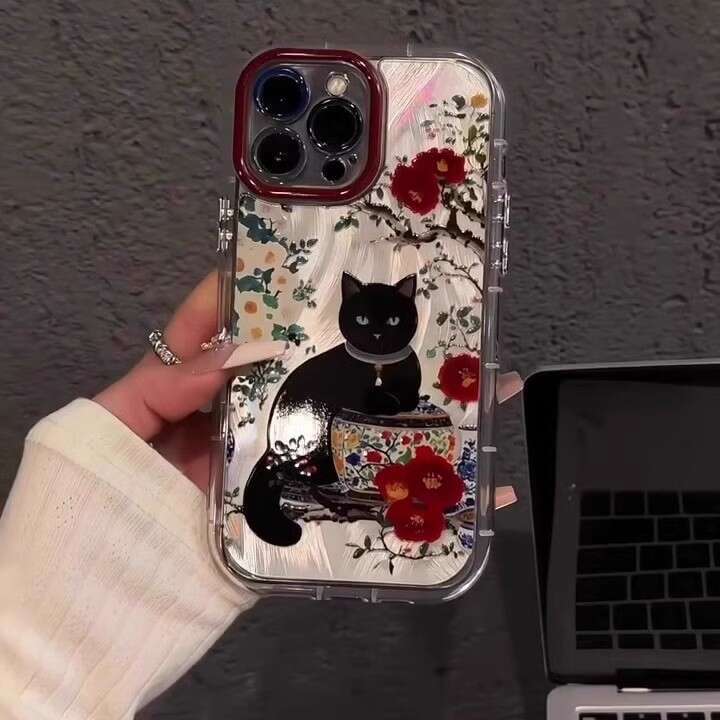 Plum Blossom Black Cat Compatible with Apple iPhone 17 Case Huawei Mate 70 Shockproof 12 Couple Style 11 High-end Feel S260128