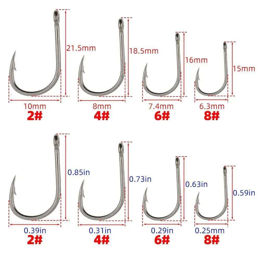 Hirisi 50Pcs Carp Fishing Barbed Hook High Carbon Steel Ring Eye Fishhook 8007 Size 2468 Z260128