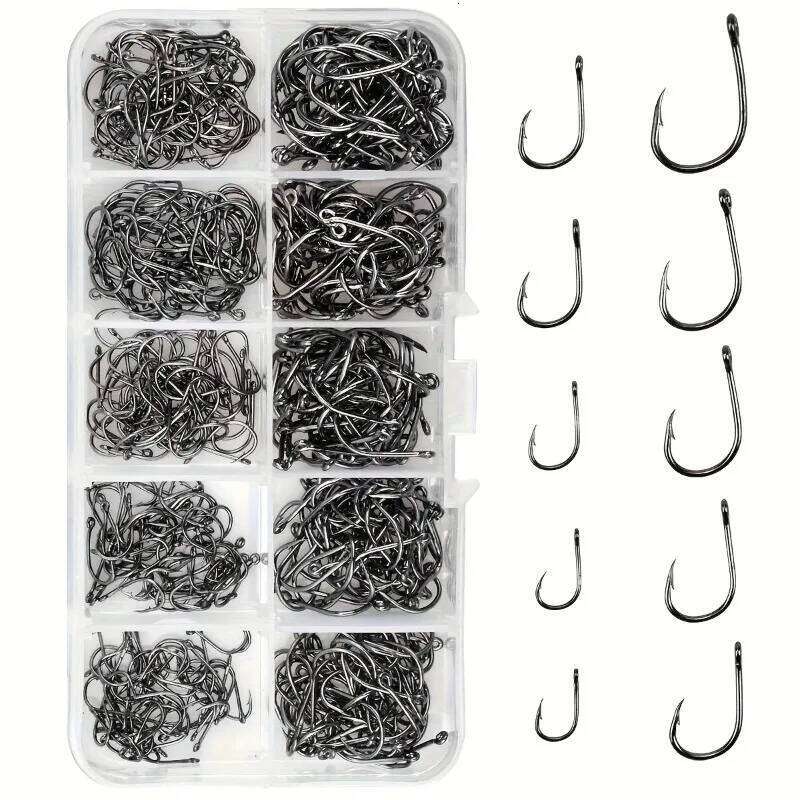 500pcs Fishhooks Strong Sharp Silver Circle Fishhook 3#-12# Jig Barbed Pesca Portable Tackle Accessories Sea Fishing Set Z260128