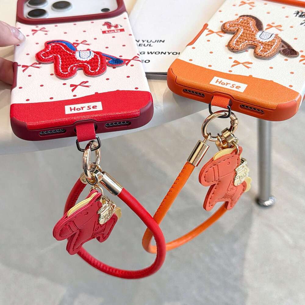 Suitable for iPhone 17/16 Phone Embroidered Pony 15 Pro Max New Pendant Huawei Mate 80 Case S260128