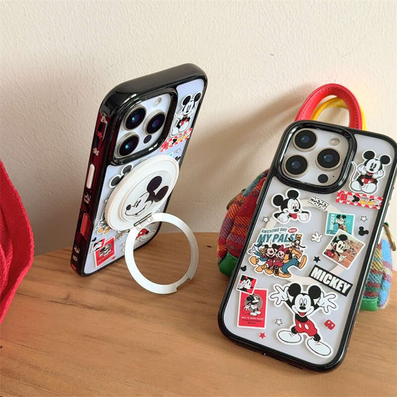Cute Cartoon Mickey Magnetic Stand Apple 16promax Phone Suitable for 14pro Transparent Hard Case 15pro S260128