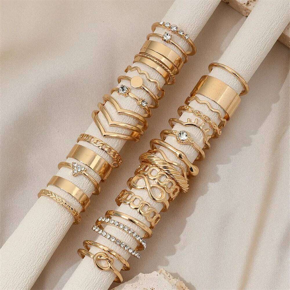 30Pcs Bohemian Geometric Knuckle Rings Set For Women Gold Silver Color Finger Ring Girls Fashion Party Jewelry Accessories XJ260127