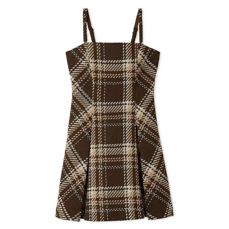 2026 new Japanese style sweet multifunctional high waisted roving plaid belt dress for autumn and winter slim fit