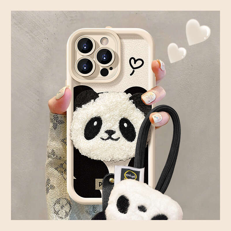 Cute Panda Plush Doll Lanyard Suitable for Apple 13 Phone Case 14PRO Silicone Lambskin 12 Anti-fall 7/8 S260128