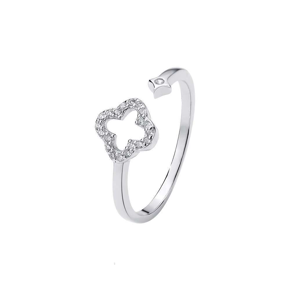 All-diamond four-leaf clover ring Micro-set open-face ring A romantic ladies' ring