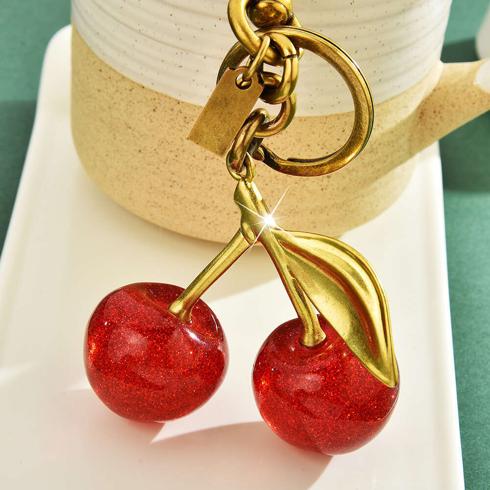 Keychain Crystal Red Cherry with Metallic Accents for Bag and Car Key Accessories Daily Use Gift High Quality Texture