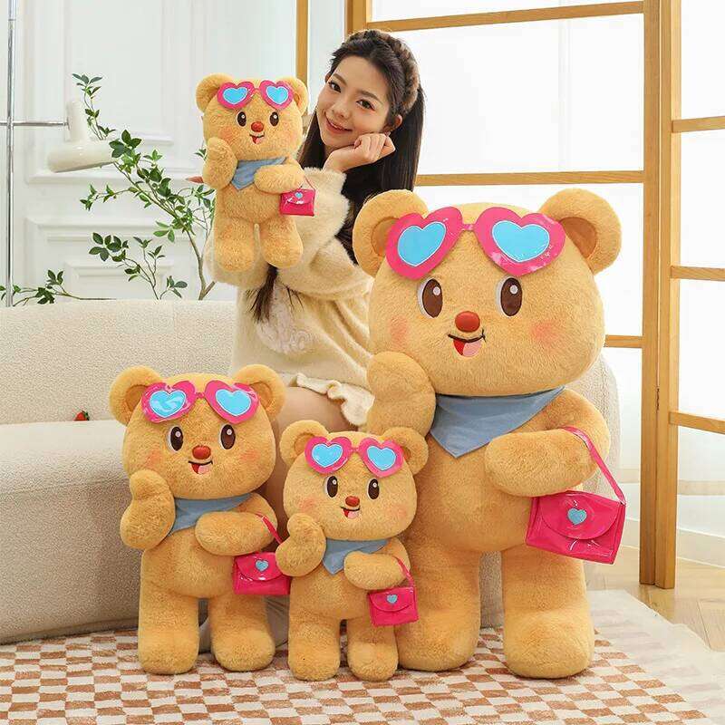 1pc 35cm/13.77in Cute shoulder butter plush toy new sunglasses bear cartoon doll children's soothing pillow gift Y260128
