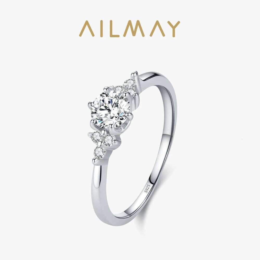 Ailmay Exquisite 100% 925 Sterling Silver Round Clear Zircon Ring For Women Romantic Wedding Jewelry XJ260127