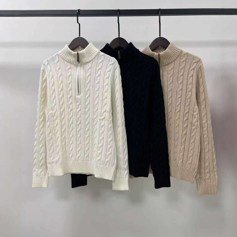 2026 Embroidered Half Zipper Knitted Stand up Collar Loose Lazy Style Pure Cotton Long Sleeve Women's Knitted Sweater