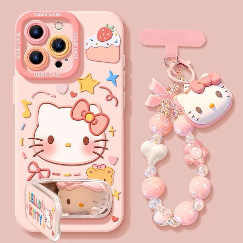 Kitty Pink Cat Mirror Case Hanging Chain for Apple iPhone 17 Pro Max, Compatible with Air 16, Shockproof S260128
