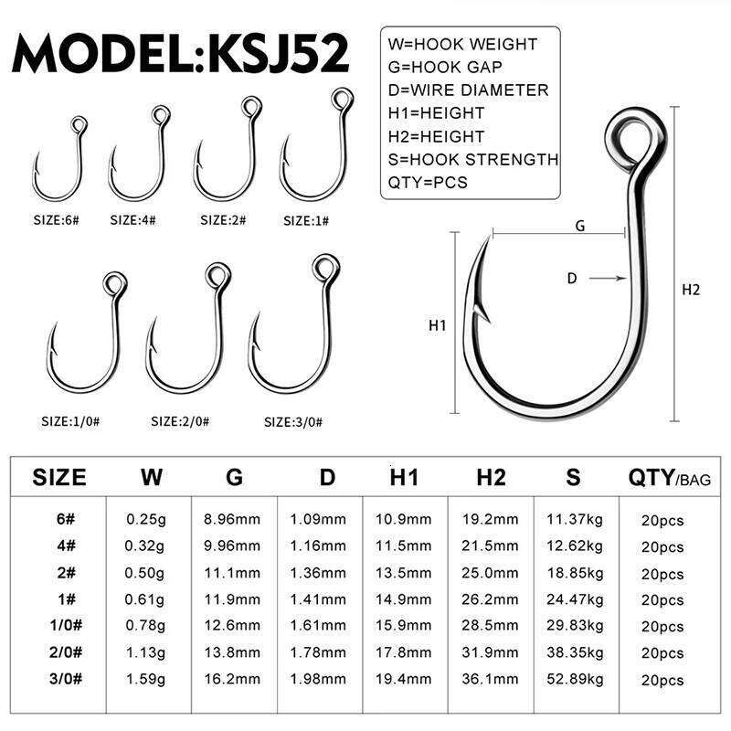 KATYUSHA 20pcs Big Eye Single 6-4-2-1-1/0-2/0-3/0 High Carbon Steel Fishing Hooks Barbed Sharp Fishhooks for Lure Pesca Z260128