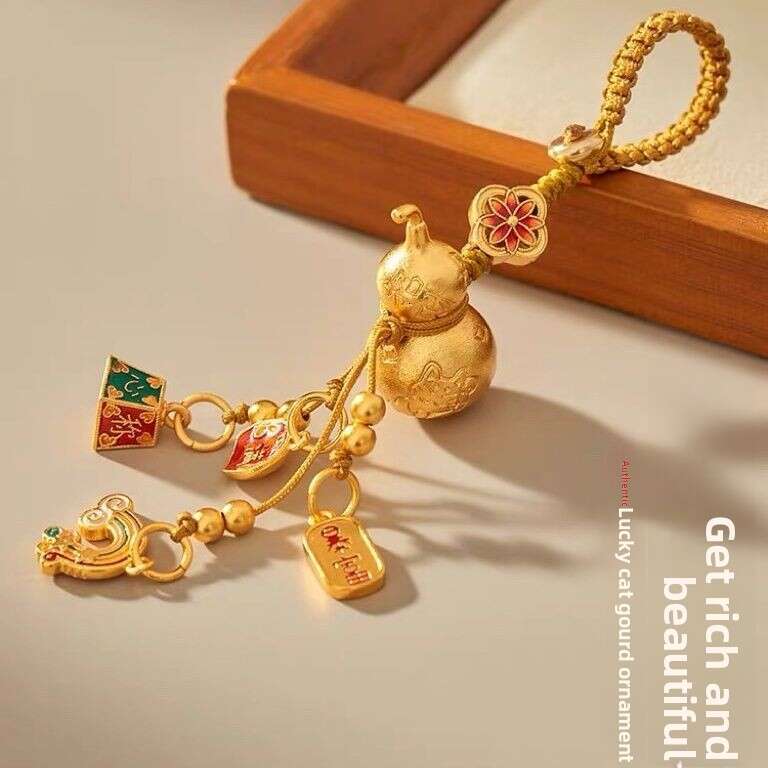 Gold Brass Gourd Car Keychain Pendant High-End National Trend Creative Phone Chain Ornament Birthday Gift For Women