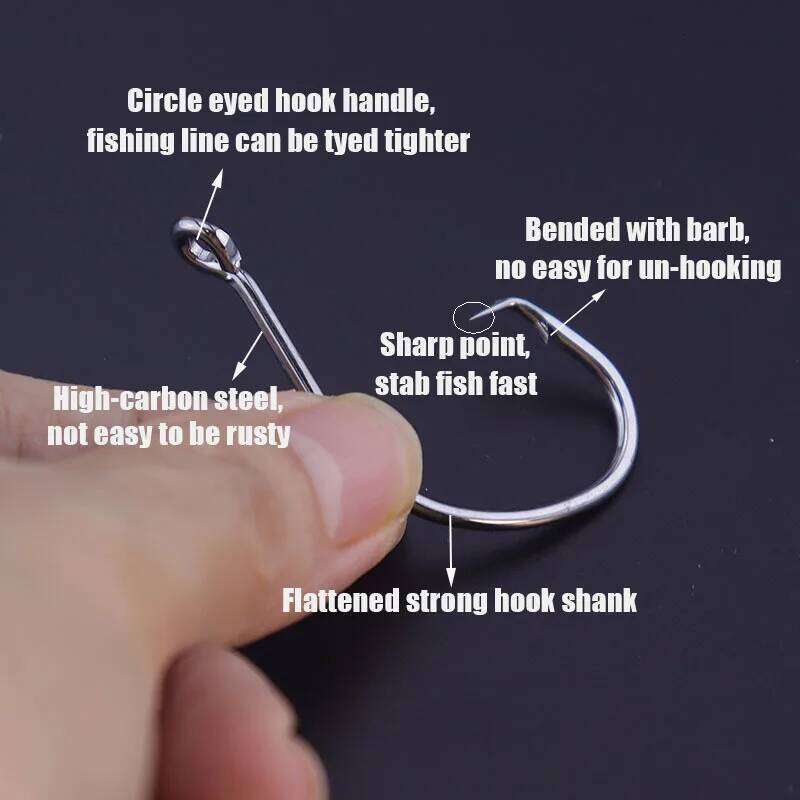 10pcs/lot Eye Hooks High Carbon Steel Flattened Bended Shank Strong Point Barbed Fishhooks For Fishing Trout Perch Bass Z260128