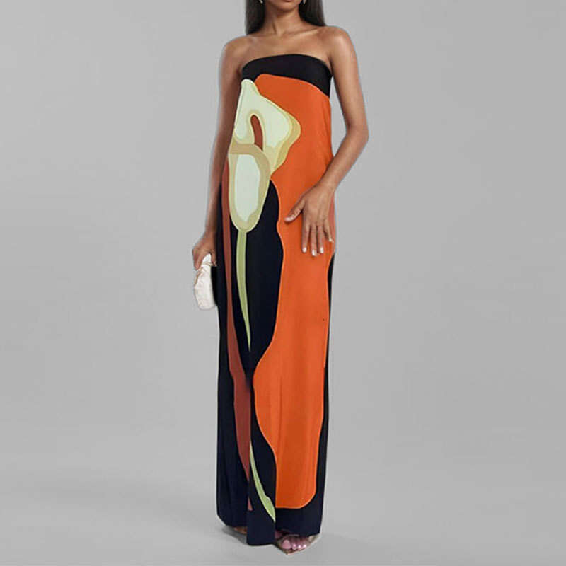 2026 spring European and American foreign trade women's fashionable sleeveless off shoulder tube top sexy backless printed dress