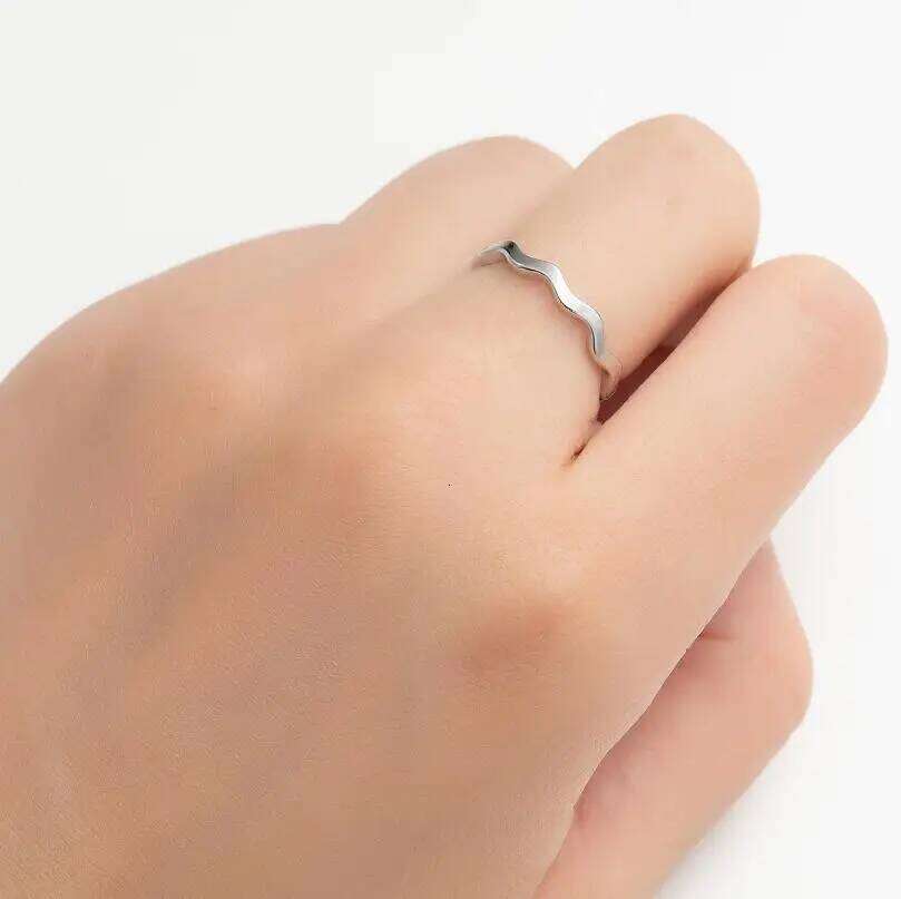 Thin Sea Wave Stainless Steel Open Rings For Women Adjustable Geometric Finger Ring Couple Gift Party Fashion Jewelry Wholesale XJ260127
